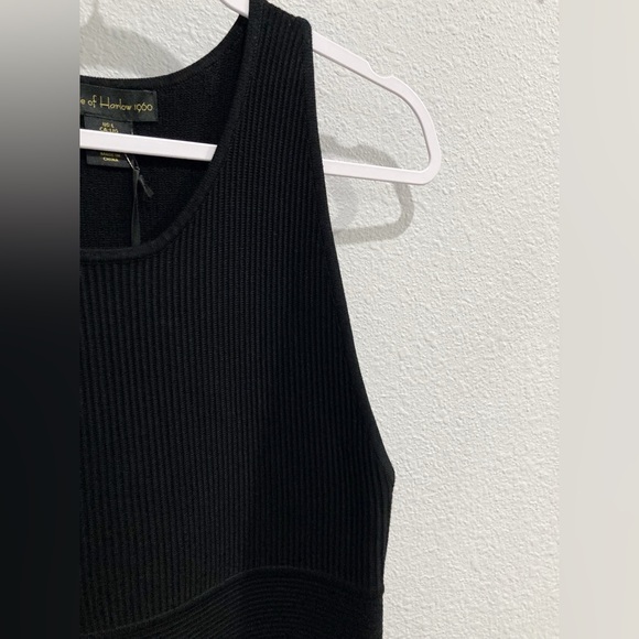 House Of Harlow Black Ribbed Feminine Mini Dress Neutral Contemporary Casual - Picture 4 of 9